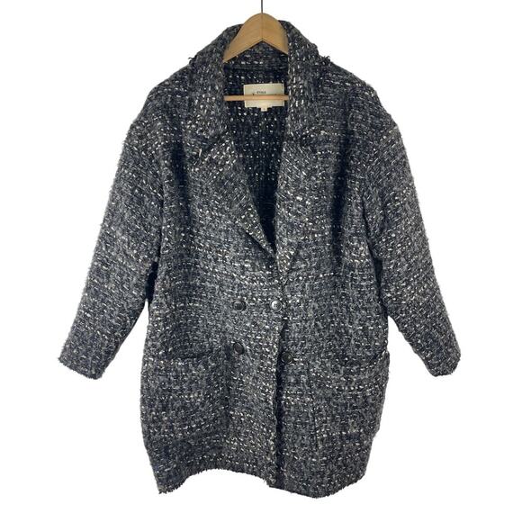 Étoile Isabel Marant Boucle Textured Wool Alpaca Longline Coat Gray SZ 2 MEDIUM - Picture 2 of 15